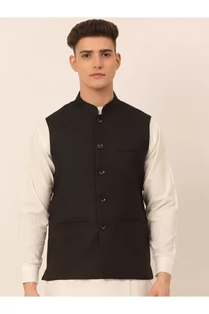 Jompers Men Black Solid Nehru Jacket