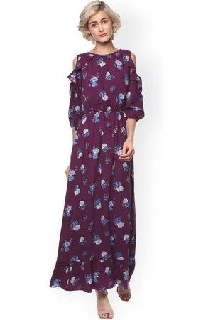 Harpa Women Purple Printed Cold Shoulder Maxi Dress
