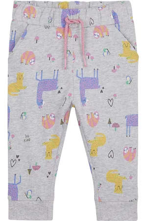 Mothercare Girls Grey Animal Graphics Printed Pure Organic Cotton Joggers