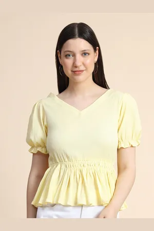 KERI PERRY Women Yellow Solid Georgette Solid Top