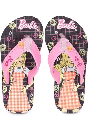toothless Girls Black & Pink Barbie Printed Rubber Thong Flip-Flops