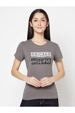 CANTABIL Women Grey Typography Printed T-shirt