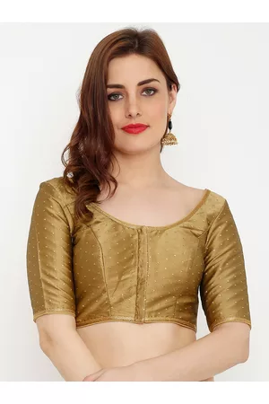 SALWAR STUDIO Women Gold-Toned Embroidered Dupion silk Saree Blouse