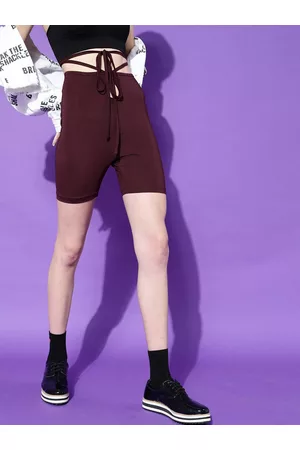 STREET 9 Women Burgundy Slim Fit High-Rise Cycling Shorts