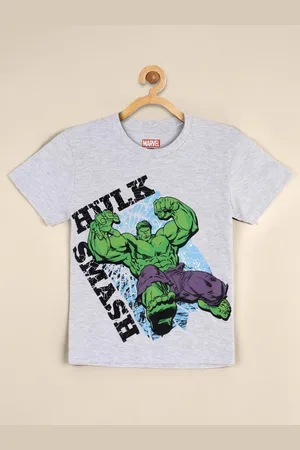 Kidsville Boys Grey & Green Hulk Printed Pure Cotton T-shirt