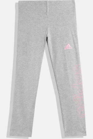 adidas Girls Grey & Pink Brand Logo Print Tights