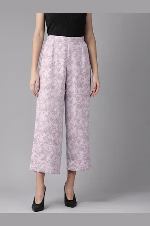 anayna Women Lavender Printed Straight Cropped Palazzos
