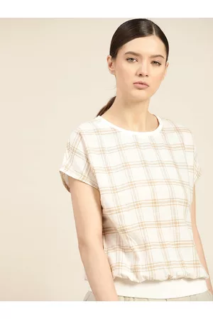 Ether Kora Collection Women Off White Handloom Unbleached Fabric Blouson Top
