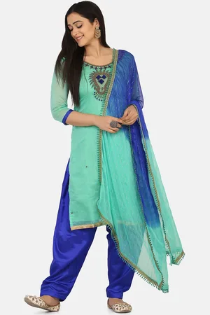 Shaily Retails Sea Green & Blue Cotton Blend Unstitched Dress Material