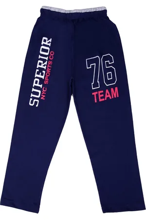Sweet Angel Boys Navy Blue Printed Typography Pure Cotton Track Pants