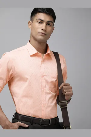 Park Avenue Men Peach-Coloured Self Design Slim Fit Pure Cotton Formal Shirt