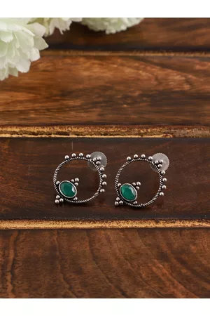 Veni Women Silver-Toned Circular Studs Earrings