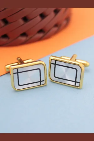 Kavove Men White & Black Metal Cufflink