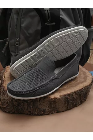 Prolific Men Grey Woven Design Loafers