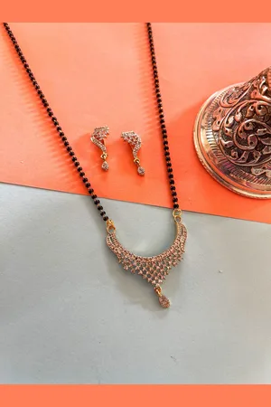 Digital Dress Room Gold-Plated White & Black Stone-Studded & Beaded Mangalsutra Set