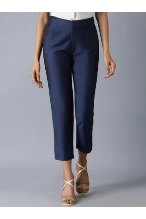 W Omen Blue Slim Fit Solid Cigarette Trousers