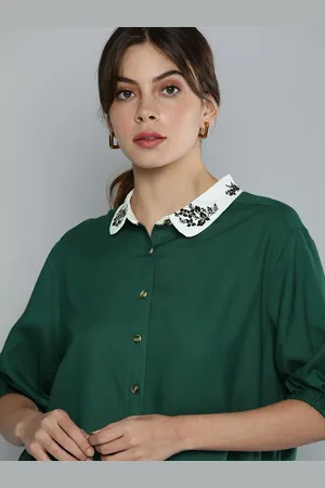 Chemistry Women Green Solid Casual Shirt