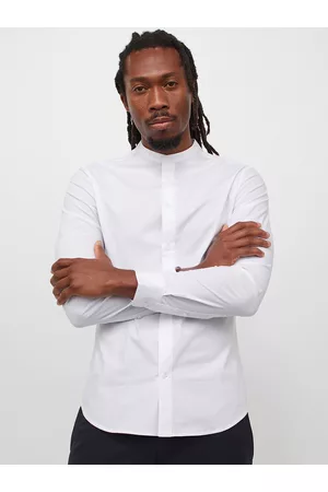 H&M Men White Solid Muscle Fit Grandad Shirt
