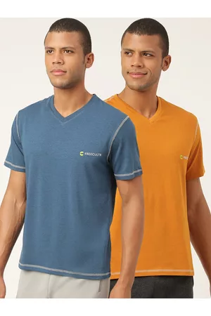 FREECULTR Men Pack Of 2 Solid V-Neck Bamboo Cotton BreatheTech Lounge T-Shirts