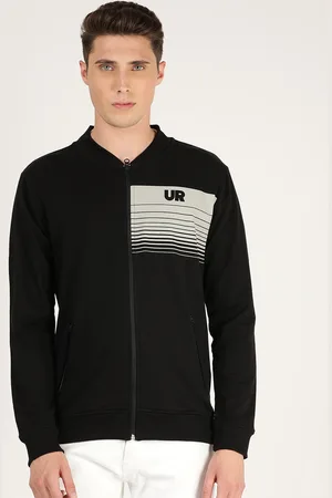 Lee Men Black Striped Hooded Sweatshirt