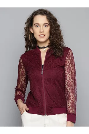 marie claire Women Burgundy Lace Bomber