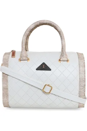 ESBEDA Women White & Beige Checked PU Structured Handheld Bag with Quilted