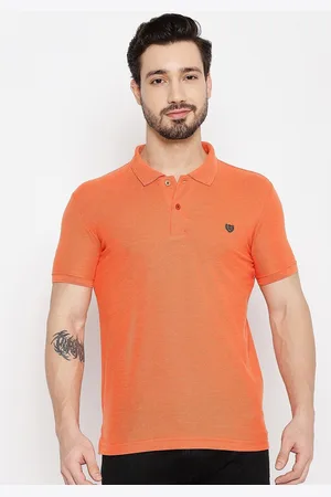 Duke Men Orange Polo Collar Slim Fit T-shirt