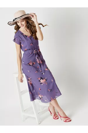 Miss Chase Women Floral Print Purple Maxi Dress