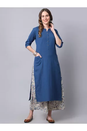 Pistaa Women Blue Printed Kurta with Palazzos