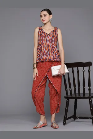 Fabindia FabBasic Women Ethnic Motifs Printed Pure Cotton Top with Dhoti Pants