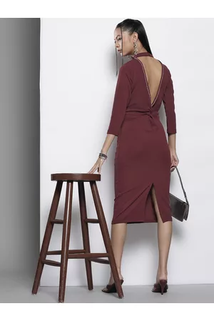 Sassafras Burgundy Back Cut-Out Bodycon Dress