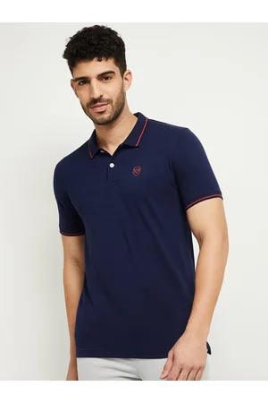 Max Collection Men Navy Blue Polo Collar T-shirt