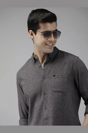 The Bear House Men Charcoal Slim Fit Pure Cotton Casual Shirt