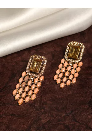 Asmitta Jewellery Gold-Toned & Peach-Coloured Contemporary Drop Earrings