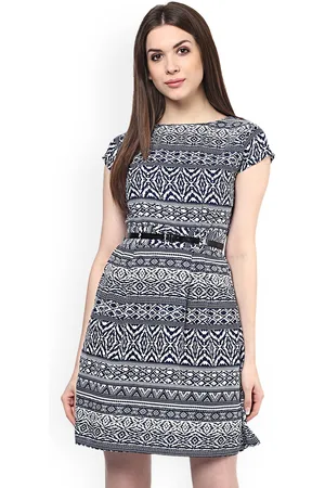 Mayra Women Blue Printed Fit and Flare Dress