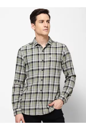 Wrangler Men Green Tartan Checks Casual Shirt
