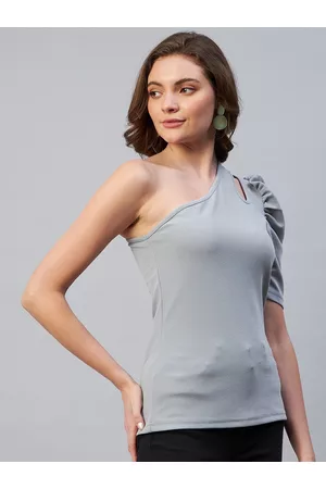 Rare Fashion Women Grey Solid One Shoulder Top