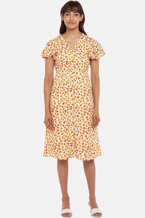 Pantaloons Women Off White & Orange Printed A-Line Dress