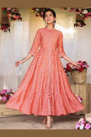 SCAKHI Women Orange Printed Anarkali Kurta