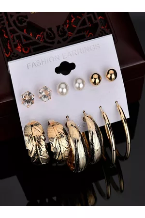 YouBella Women Set of 6 Gold-Toned Contemporary Studs Earrings