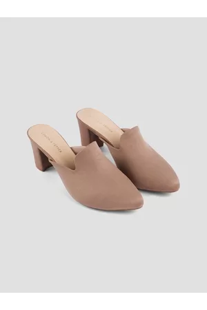 LEMON & PEPPER Beige Suede Block Mules 2 Inch Heels