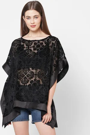 Cloth Haus India Women Black Velvet Kaftan Longline Top