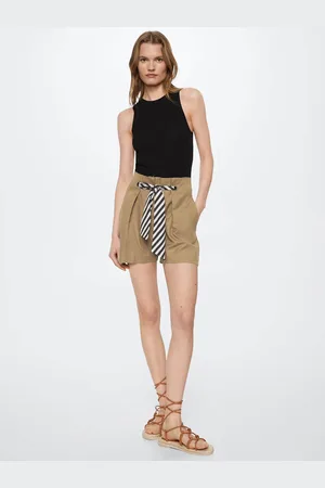 MANGO Women Khaki Solid Chino Shorts