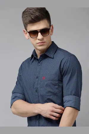 U.S. Polo Assn. Men Navy Blue Tailored Fit Conversational Opaque Printed Pure Cotton Shirt