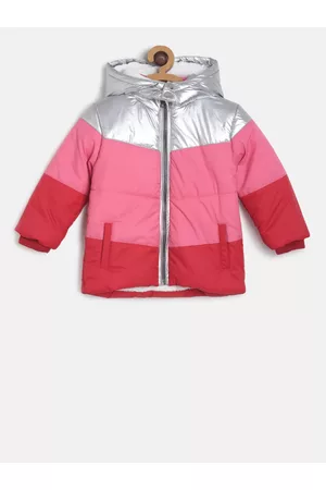 MINI KLUB Girls Pink Colourblocked Puffer Jacket