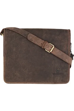 WildHorn Men Brown Textured Leather Laptop Bag