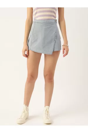 DressBerry Women Blue A-Line Denim Layered Wrap Skirt