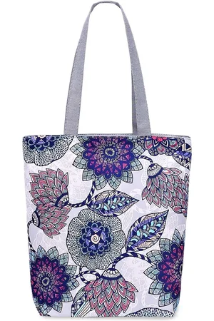 Diva Dale Women White Floral Printed Oversized Shopper Tote Bag