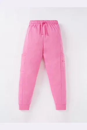 Ed-a-Mamma Girls Pink Solid Cut And Sew Pure Cotton Joggers