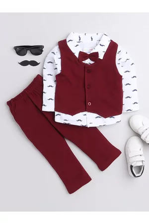 BUMZEE Boys Maroon & White Printed Shirt with Trousers